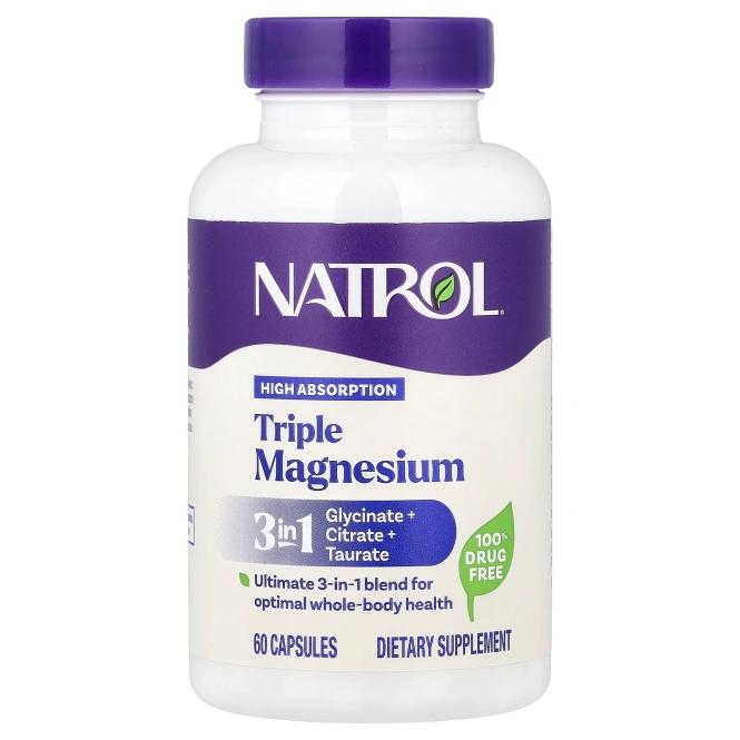 Natrol, магний тройного действия, 60 капсул