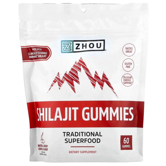 Zhou Nutrition, жевательные таблетки с мумие, со вкусом натуральной вишни и ванили, 60 жевательных таблеток