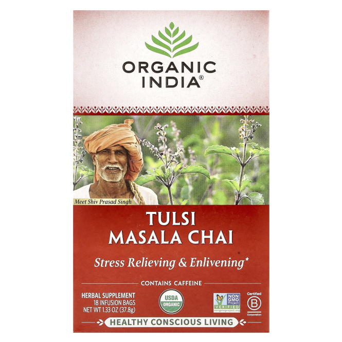 Organic India, Чай масала с тулси, 18 пакетиков, 37,8 г (1,33 унции)
