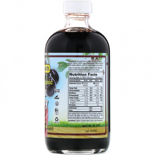 Dynamic Health  Laboratories, Certified Organic Black Cherry, 100% Juice Concentrate, Unsweetened, 8 fl oz (237 ml)