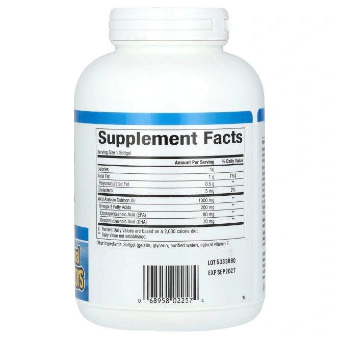 Natural Factors, Omega Factors, рыбий жир из дикого аляскинского лосося, 1000 мг, 180 желатиновых капсул