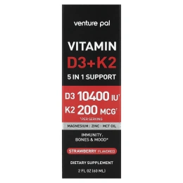 Venture Pal, витамины D3 и K2, с клубникой, 60 мл (2 жидк. унции)