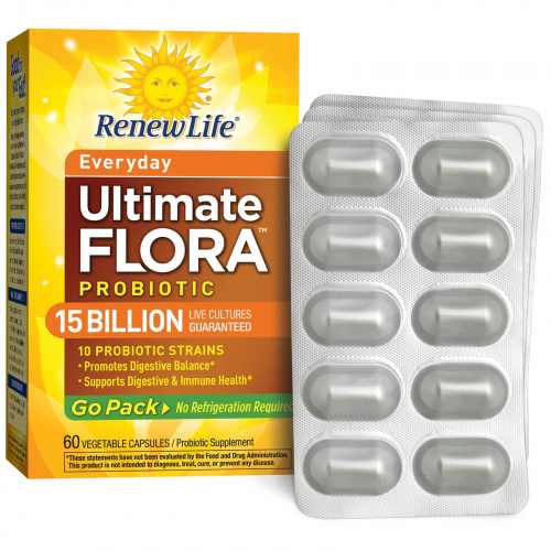 Renew Life, Непревзойденный растительный пробиотик для ежедневного применения, 15 миллиардов живых культур, 60 растительных капсул