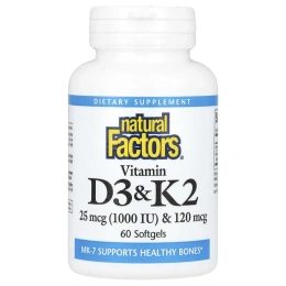 Natural Factors, Витамин D3 и K2, 60 гелевых капсул