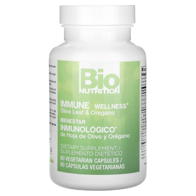 Bio Nutrition, Immune Wellness, листья оливы и орегано, 60 вегетарианских капсул