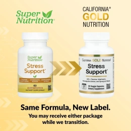California Gold Nutrition, добавка для борьбы со стрессом с L-теанином, ашвагандой, растительной смесью и ферментами, 60 вегетарианских капсул