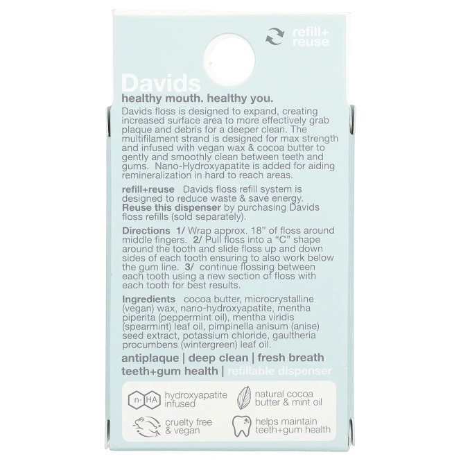 Davids, расширяющая зубная нить, мятный, 30 м (32,8 ярда)