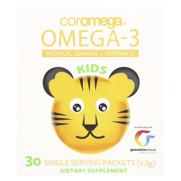 Coromega, Kids, омега-3, тропический апельсин + витамин D, 30 пакетиков (2,5 г)