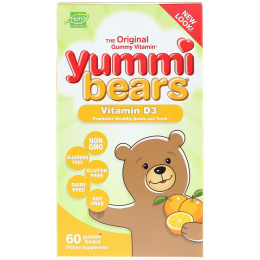 Hero Nutritional Products, Yummi Bears, витамин D3, только натуральные фруктовые ароматизаторы, 600 МЕ, 60 Yummi Bears