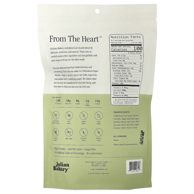 Julian Bakery, ProGranola Clusters, веганская ваниль, 255 г (9 унций)