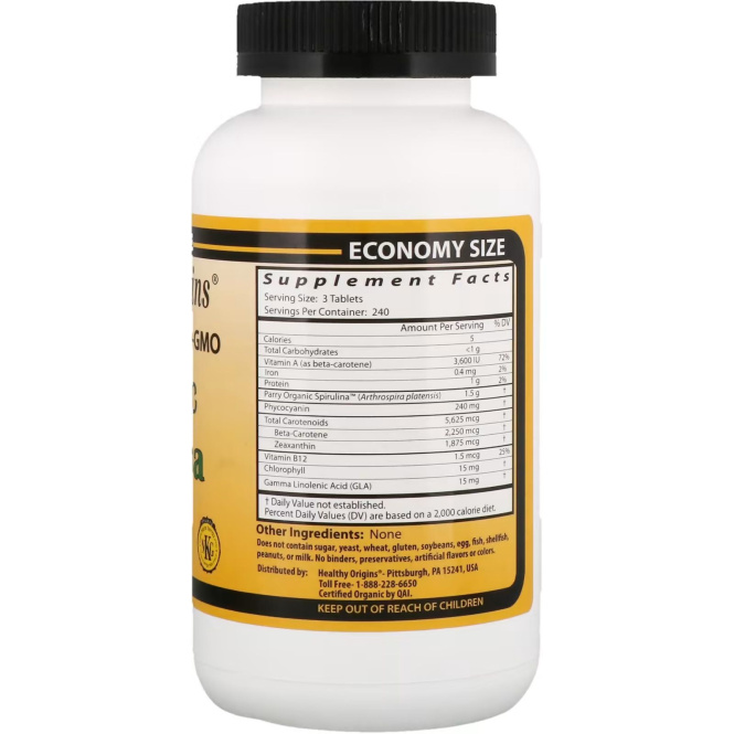 Спирулина, Spirulina, Healthy Origins, органик, 500 мг, 720 таблеток