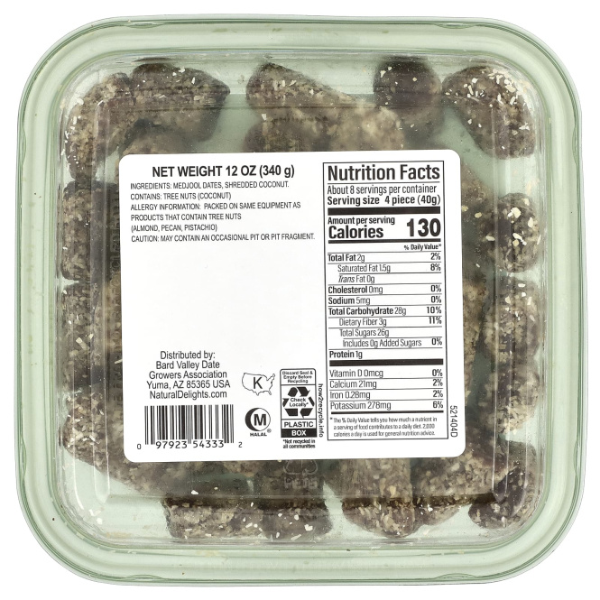 Natural Delights, Mini Medjools, кокос, 340 г (12 унций)