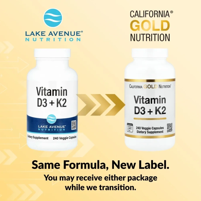 California Gold Nutrition, витамины D3 и К2, 240 растительных капсул