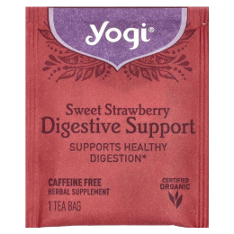 Yogi Tea, поддержка пищеварительной системы, сладкая клубника, без кофеина, 16 чайных пакетиков, 32 г (1,12 унции)