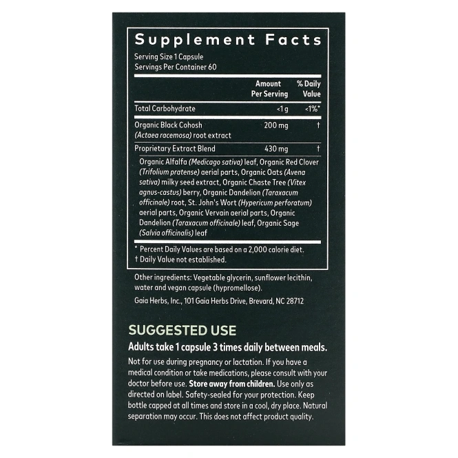 Gaia Herbs, для женщин, добавка для поддержки в период менопаузы, дневная, 60 веганских капсул Phyto-Caps