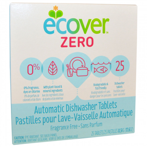 Ecover, Zero, таблетки для автоматических посудомоечных машин, без ароматизаторов, 25 таблеток, 17,6 унции (0,5 kg)