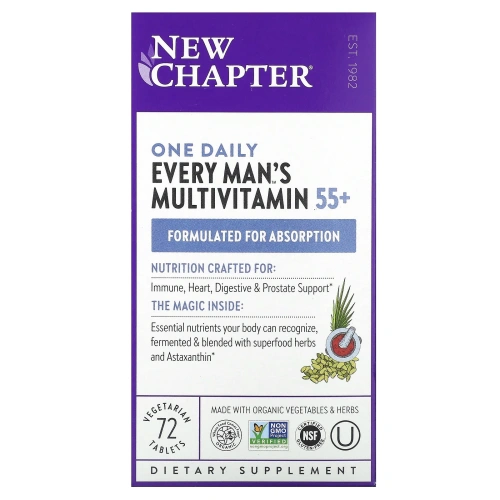 New Chapter, Мультивитамины для мужчин Every Man's One Daily 55+, 72 вегетарианских таблетки