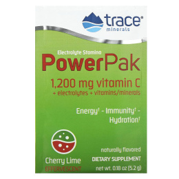 Trace Minerals Research, Электролит Стамина, Power Pak, вишня-лимон, 1200 мг, 30 штук, 0,18 унций (5,2 г) каждая