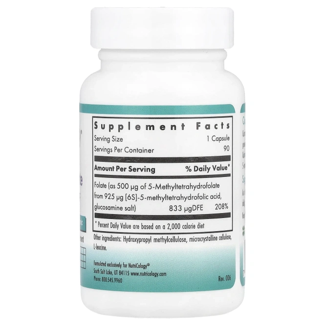 Nutricology, Фолат QuatreActiv, 90 вегетарианских капсул