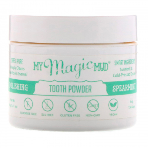 My Magic Mud, Полирующий зубной порошок с куркумой и какао, мятный вкус, 1,41 унц. (40 г)