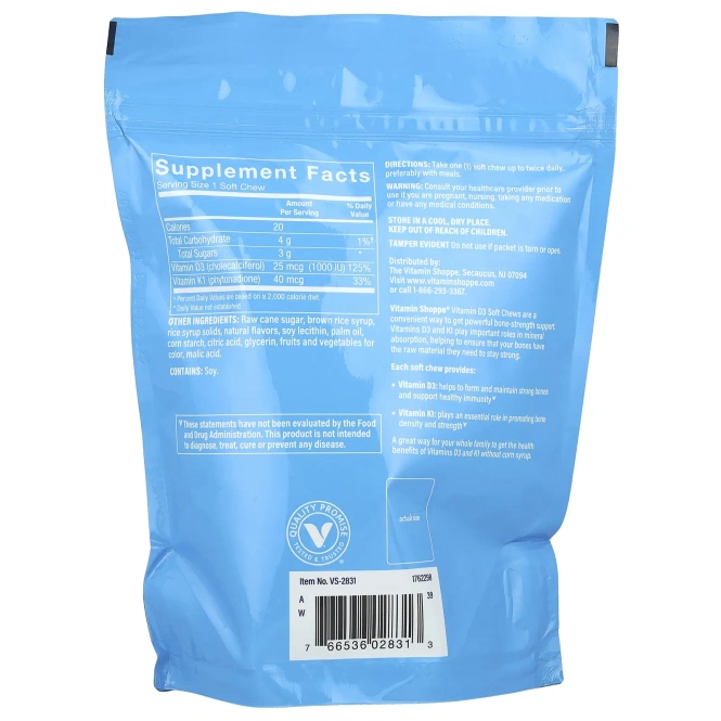 The Vitamin Shoppe, Витамин D3, ягодное ассорти, 25 мкг (1000 МЕ), 60 жевательных таблеток