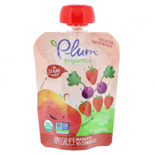 Plum Organics, Organics, яблочное пюре с клубникой и свеклой, 4 пакетика по 90 г