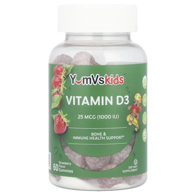 YumVs, Витамин D, со вкусом малины, 1000 МЕ, 60 желейных мишек