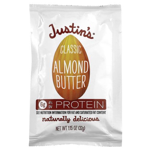 Justin's Nut Butter, Классическое миндальное масло, полностью натуральное, 10 пакетиков, 1.15 унций (32 г) /шт.