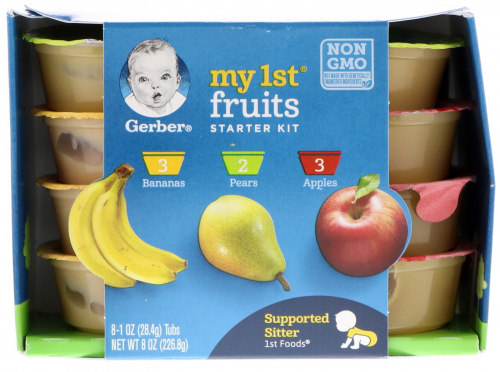 Gerber, My 1st Fruits, Starter Kit, 1st Foods, Bananas, Pears, Apples, 8 Tubs, 1 oz (28.4 g) Each