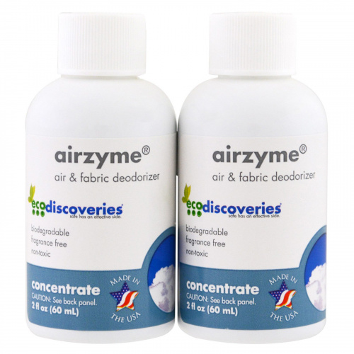 EcoDiscoveries, Airzyme - концентрированная заправка для дезодоранта воздуха и ткани, 2 бутылки по 2 унции каждая