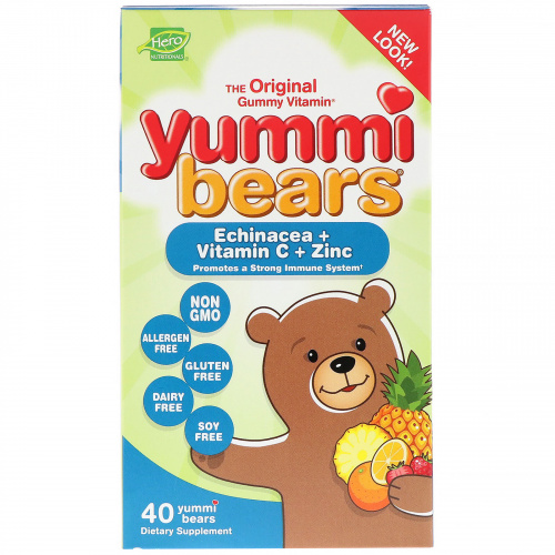 Hero Nutritional Products, Yummi Bears, Эхинацея + витамин C + цинк, 40 мишек