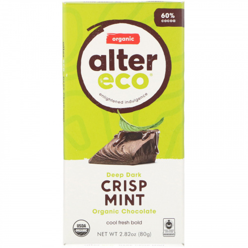 Alter Eco, Organic Chocolate Bar, Deep Dark Crisp Mint, 2.82 oz (80 g)