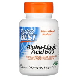 Doctor's Best, альфа-липоевая кислота 600, 600 мг, 60 растительных капсул