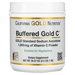 California Gold Nutrition, Buffered Gold C, некислый буферизованный витамин C в форме порошка, аскорбат натрия, 1000 мг, 1 кг (2,2 фунта)