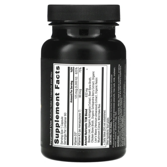 Ancient Nutrition, витамин D, 5000 МЕ, 60 капсул