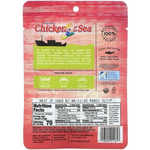 Chicken of the Sea, Wild-Caught Pink Salmon, Lemon & Chive, 2.5 oz ( 70 g)