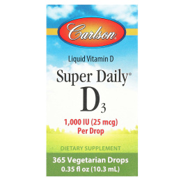 Carlson Labs, Super Daily D3, витамин D3, 1000 МЕ, 0,35 жидкой унции (10,3 мл)