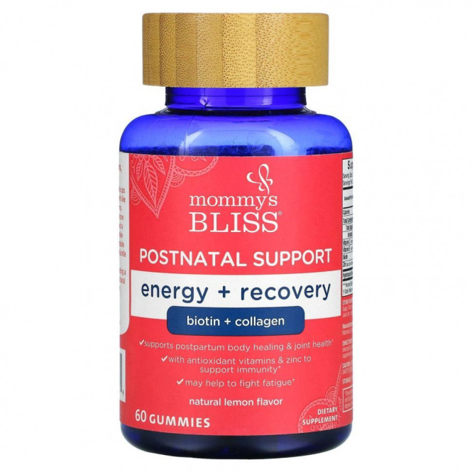 Mommy's Bliss, Послеродовая поддержка, энергия + восстановление, натуральный лимон, 60 жевательных таблеток