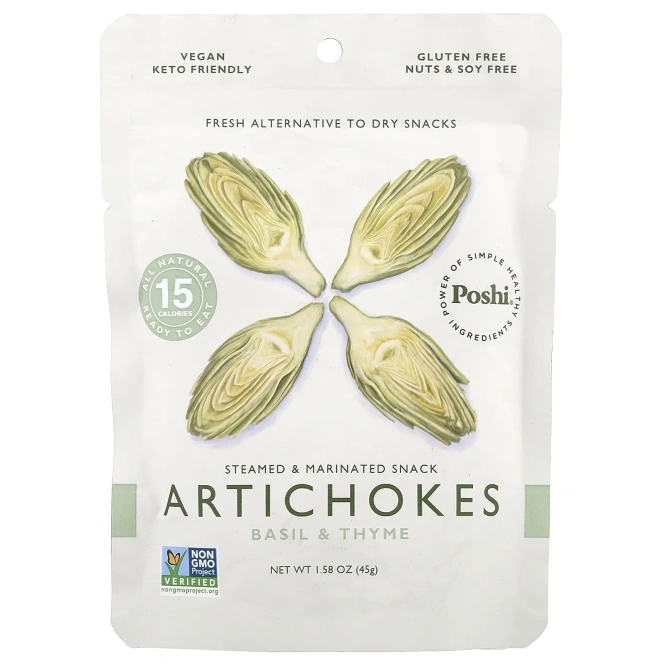 Poshi, артишоки, с базиликом и чабрецом, 45 г (1,58 унции)