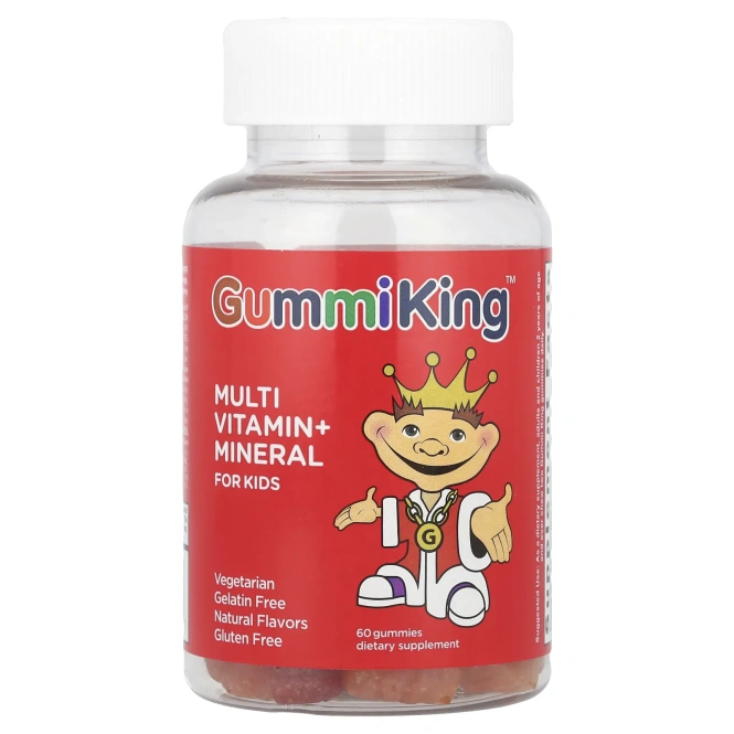 GummiKing, Мультивитамины и минералы для детей, виноград, лимон, апельсин, клубника и вишня, 60 жевательных таблеток