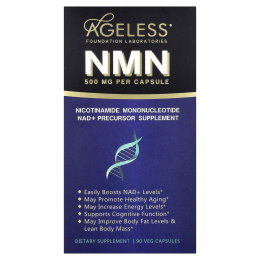 Ageless Foundation Laboratories, NMN, 500 мг, 90 растительных капсул