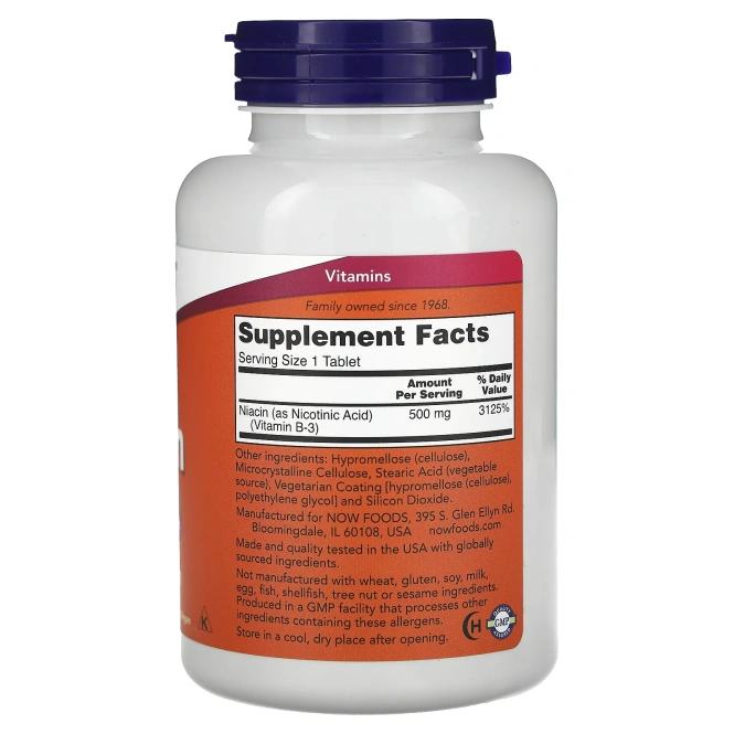 Now Foods, Ниацин, 500 мг, 250 таблеток