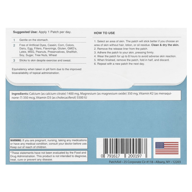 PatchAid, Патчи с витамином D3 и кальцием, 30 шт.