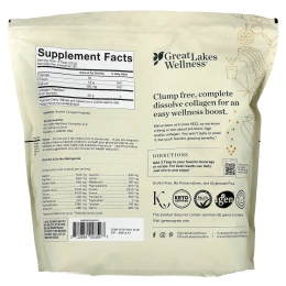 Great Lakes Wellness, Пептиды бычьего коллагена от травяного откорма, без добавок, 1,8 кг (64 унции)