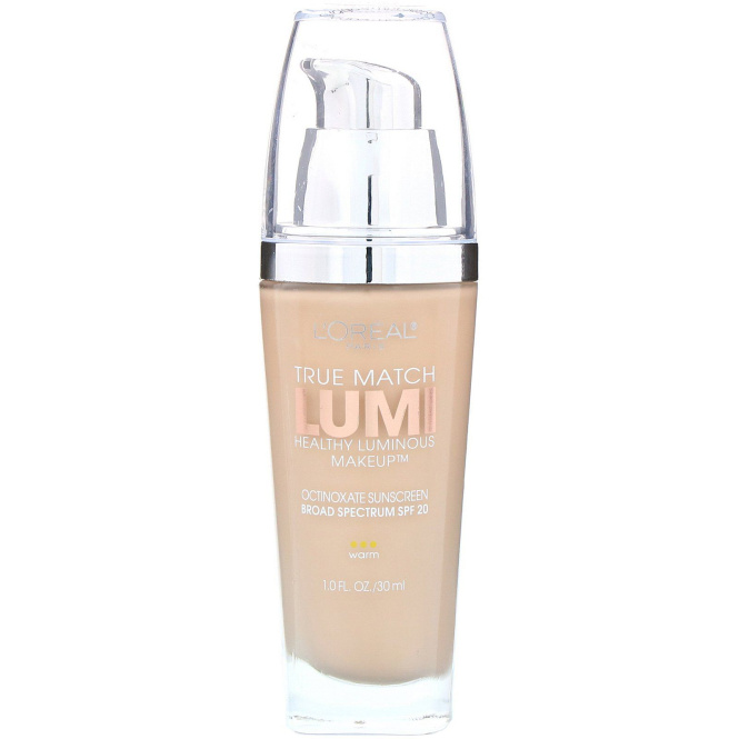 L'Oreal, Тональная основа True Match Healthy Luminous Makeup, SPF 20, оттенок фарфор/светлая слоновая кость W1-2, 30 мл