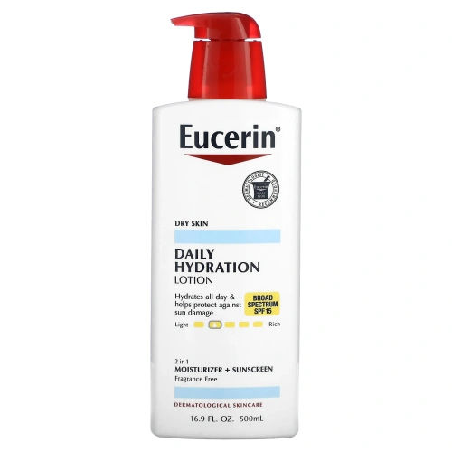 Eucerin, Лосьон, Ежедневное увлажнение, для сухой кожи, крем с защитным фактором SPF 15, без ароматизаторов, 500 мл