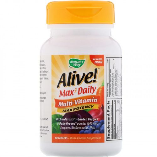 Nature's Way, Alive! Max3 Daily, мультивитаминный комплекс, без добавления железа, 60 таблеток