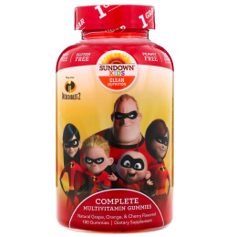 Sundown Naturals Kids, полноценный комплекс мультивитаминов в жевательных таблетках, «Суперсемейка 2», натуральные апельсин и вишня, 180 жевательных таблеток