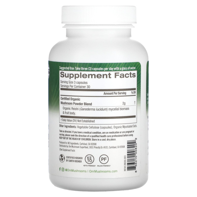 Om Mushrooms, Рейши, 667 мг, 90 вегетарианских капсул