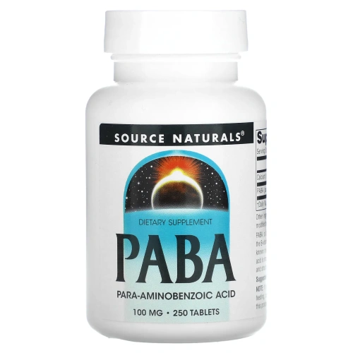 Source Naturals, Парааминобензойная кислота (ПАБК), 100 мг, 250 таблеток